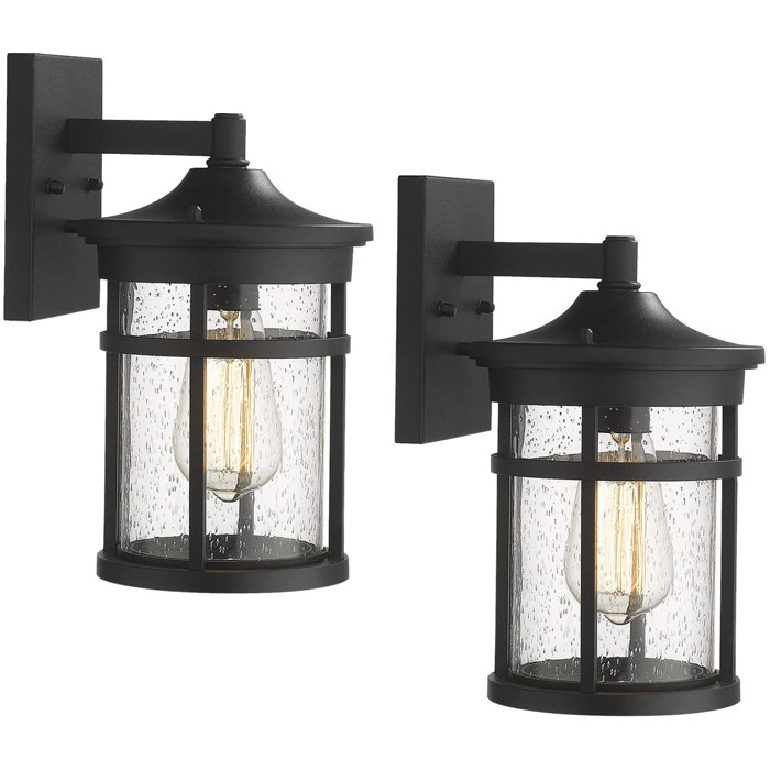 17 Stories Kriv Black Hardwired / PlugIn Outdoor Wall Lantern Wayfair.ca